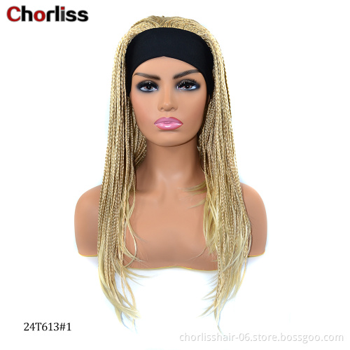 Wholesale Ombre Black Blonde Cheap Turban Wrap Wig Afro Crochet Braids Wigs Synthetic Wig With Headband Attached For Women